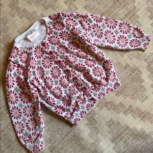 Hanna Andersson Pink, Gray and White Floral Cardigan Sweater size 100 (US 4)